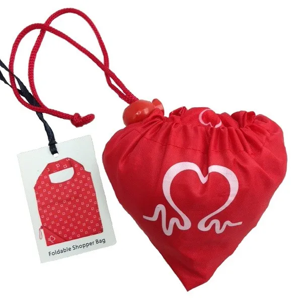 Polyester Reusable Eco Portable Grocery Tote Bag Heart Shape Folding Shopping Bag