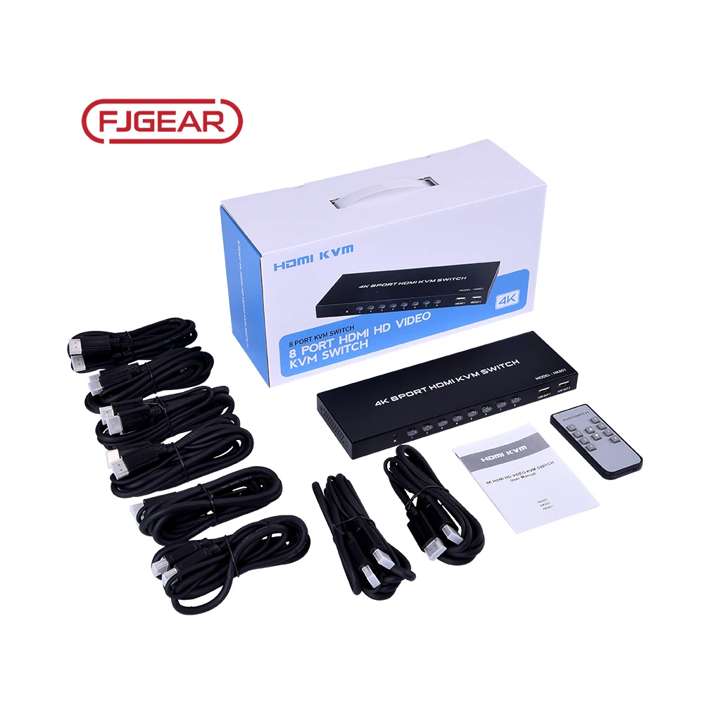 Fjgear Direct Manufacturer Manual Black 4K 8-Port Support 3840*2160@30Hz Hdmi Kvm Switch 8 Port