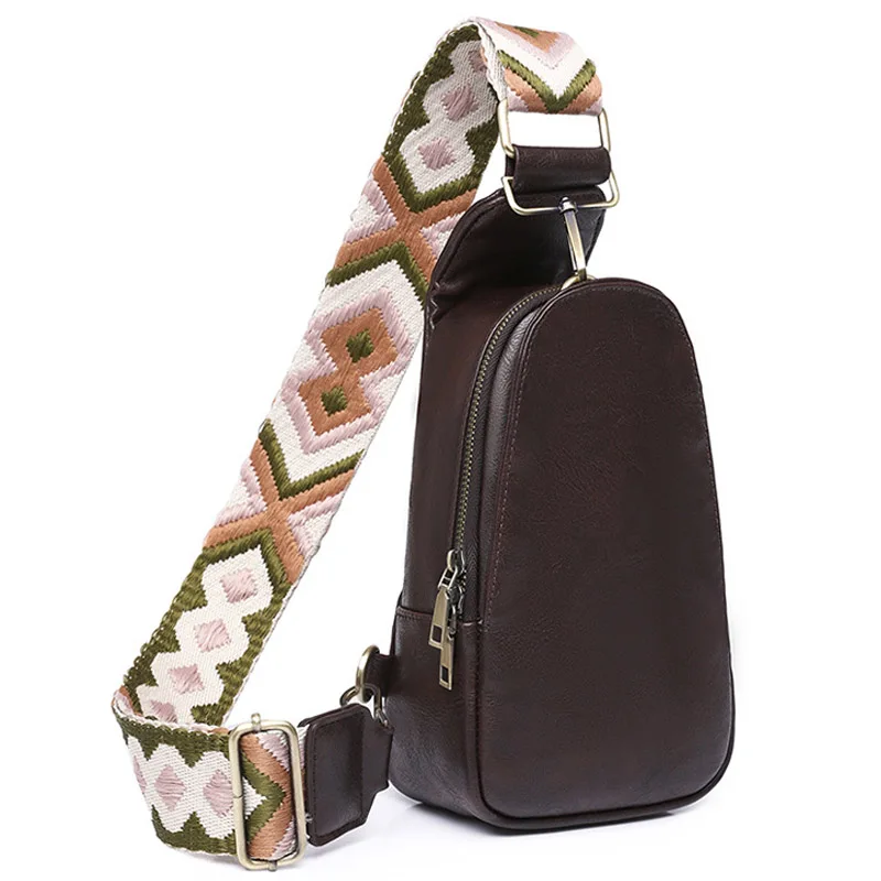 Women Fashion Fanny Packs PU Leather Sling Bags Wide Shoulder Strap Waist Bag Ladies Retro Phone Shopping Holder Chest Bag