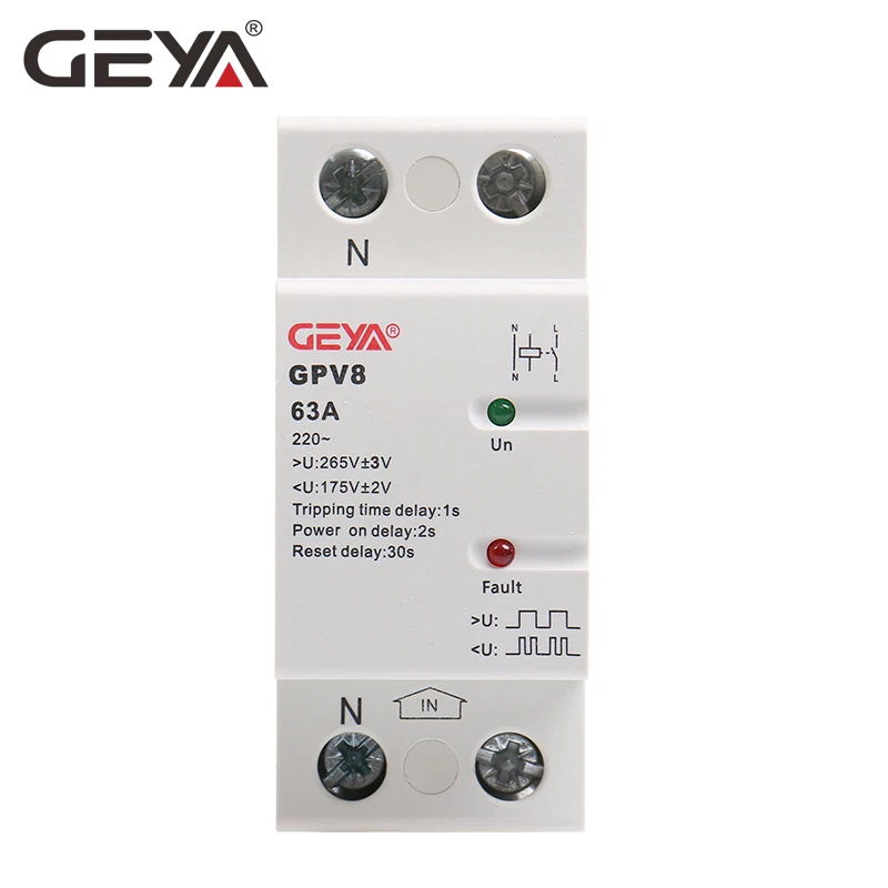 GEYA GPV8 Din Rail Auto Voltage Protector Over and Under Voltage Protection Device