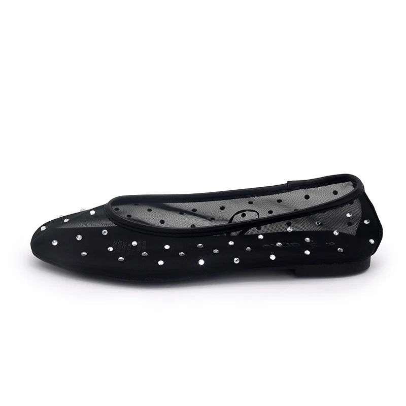 Trending footwear 2024 bling diamonds ladies wholesale china flat black shoe breathable mesh women ballerina shoes for female