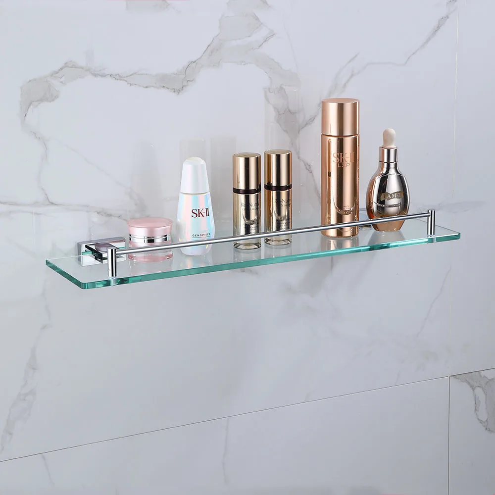 Wall Mount Single Tier Bathroom Glass Shelf Single Glass Shower Shelf