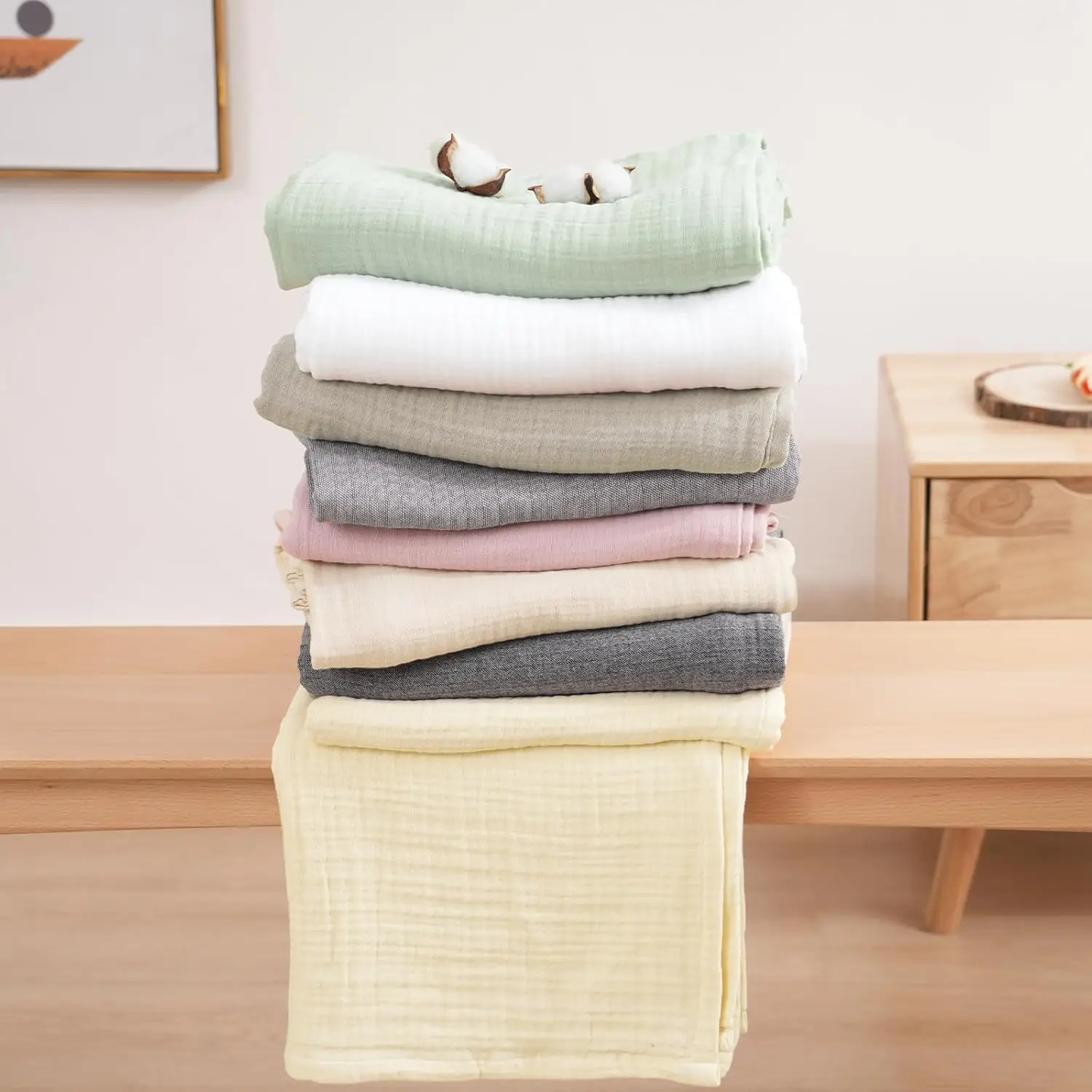 Cotton Throw Blanket 100% Muslin Soft Blanket for Couch Breathable Gauze Blanket All Season Soft double bed