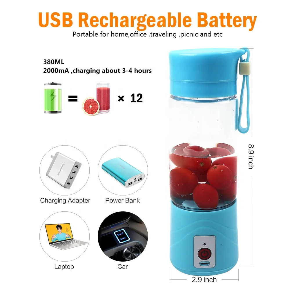  K06-0100 USB перезаряжаемая 380 мл мини-Соковыжималка Блендер ручной миксер для овощей и фруктов соковыжималка с чашкой портативный