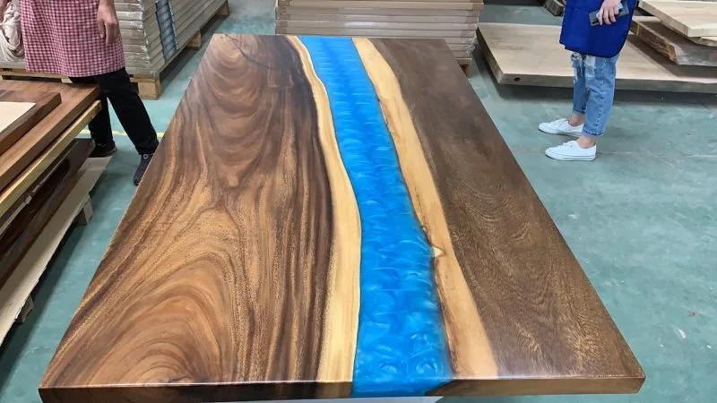 resin wood river tea table top