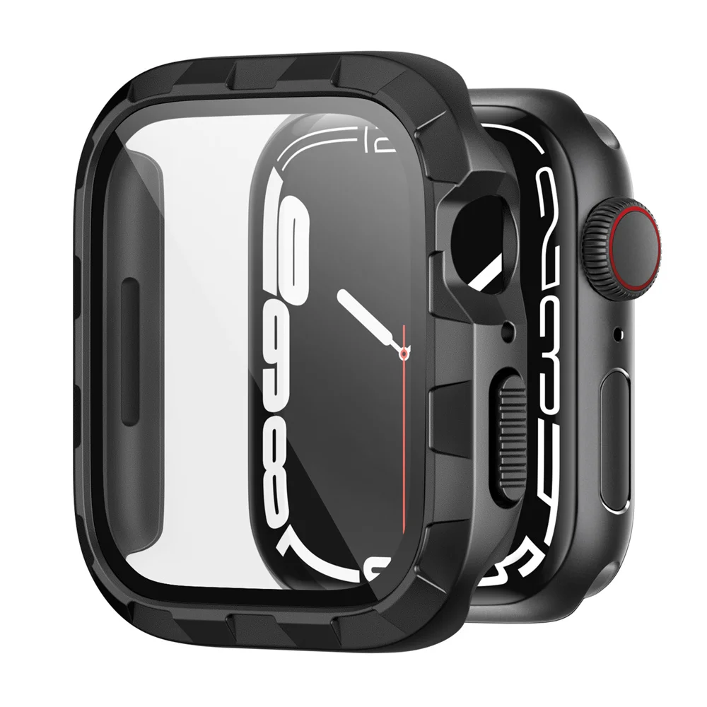 Adepoy A-BK025 Shock-Resistant Bumper Watch Case 41 45mm HD Tempered Glass Screen Protector For Apple Watch Series 7 Watch case
