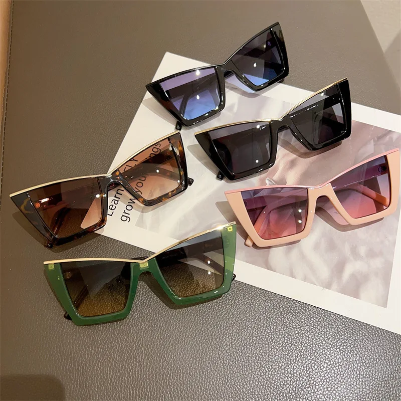 1552 Streetwear Cat Eye Sunglasses Women And Men Popular Brand Designer Custom Logo Green Sun Glasses Luxury Square shades 2024