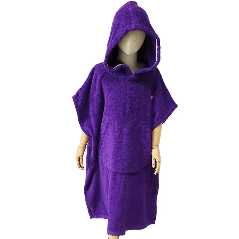 Good quality custom 100% cotton terry cloth poncho hooded beach towel for children