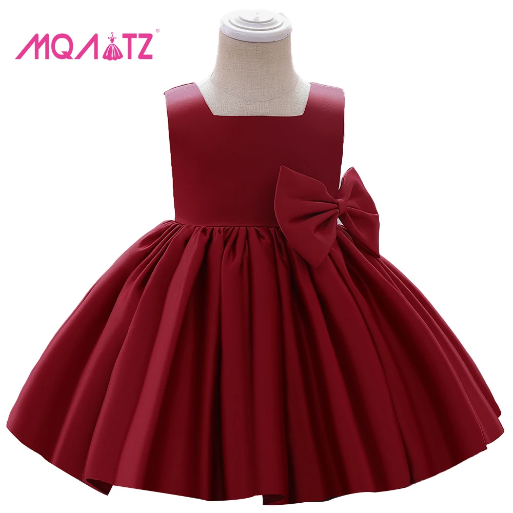 Satin Bowknot Gorgeous Girls Party Dress Princess Tutu Dress Kids Flower girls Dress
