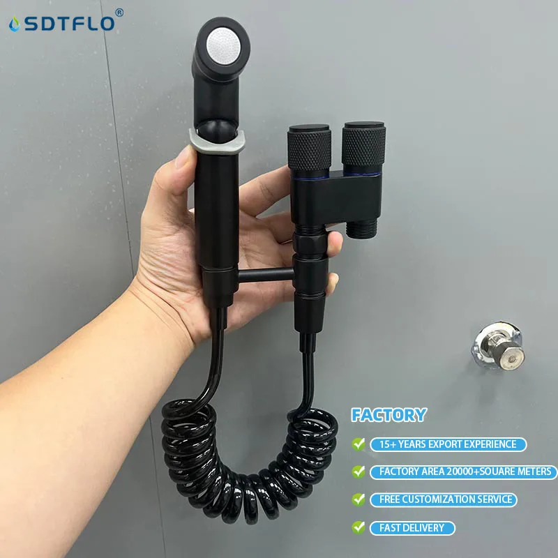 Hygienic Shower Toilet Bidet Sprayer Shower Head Double Outlet Angle Valve Wall-mounted Double Outlet Bidet Toilet Accessories