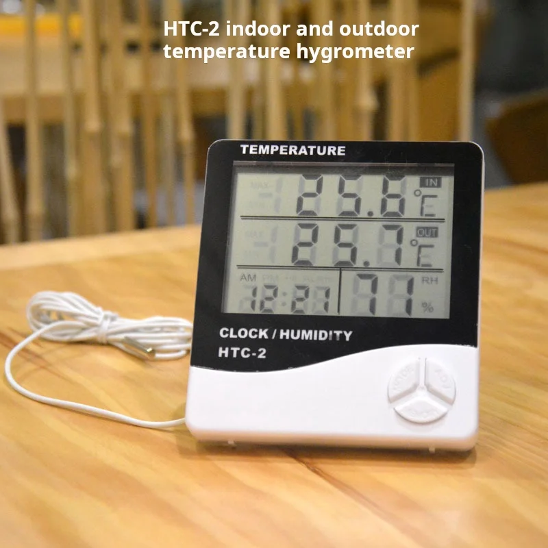 HTC-2 Indoor and Outdoor Temperature and Humidity Meter Alarm Clock Function Household Electronic Thermometer Digital Hygrometer