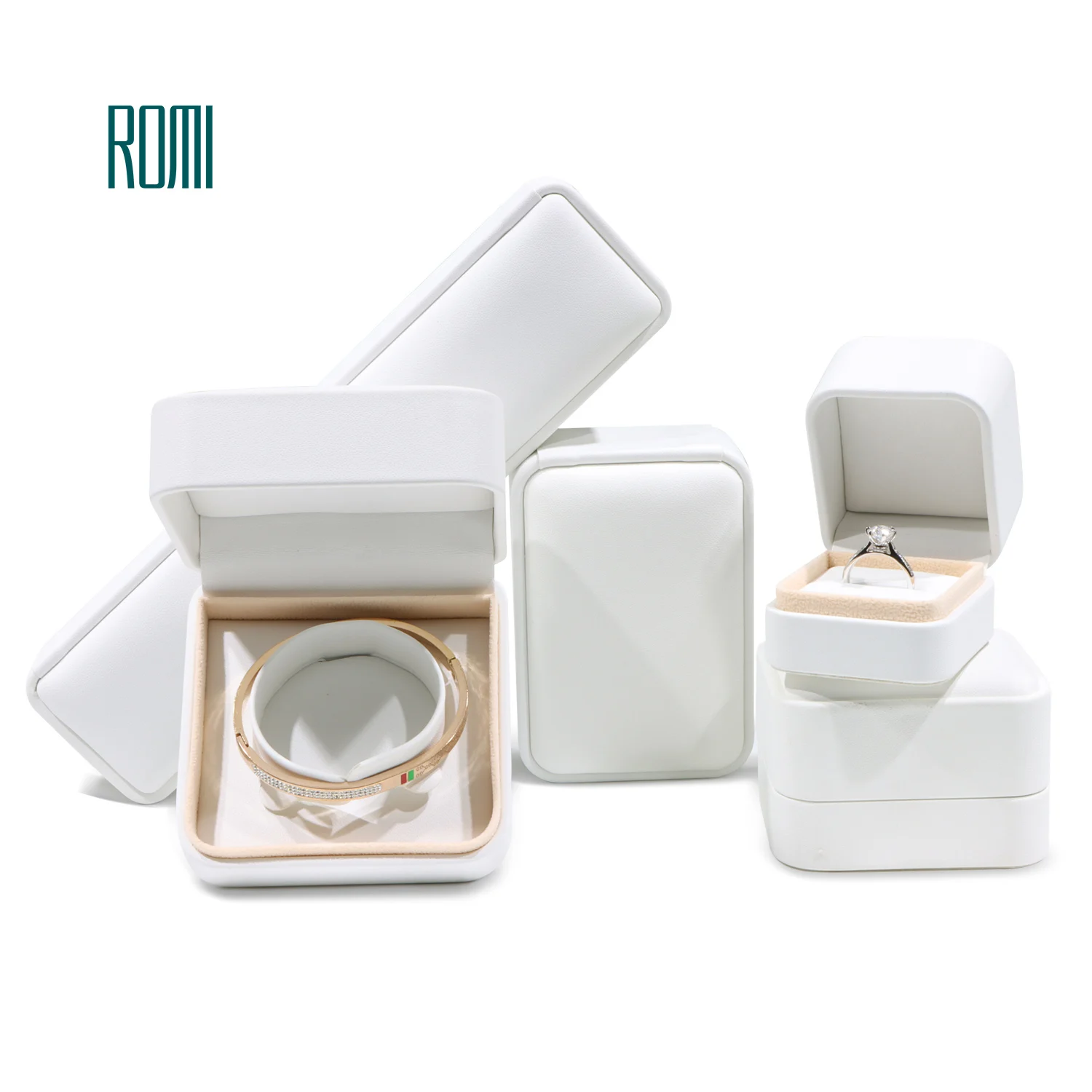 ROMI Custom Logo Luxury Leather Jewellery Box Earring Bracelet Necklace Ring Box Jewelry Packaging