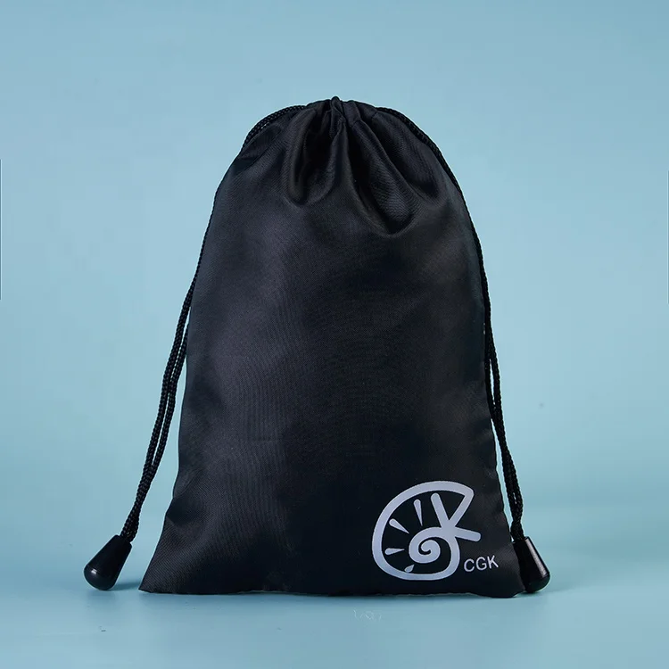 Cheap small black nylon mesh drawstring bag with custom logo