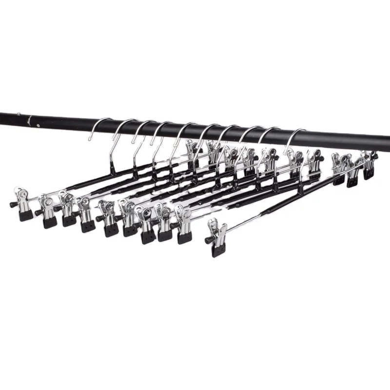 hot selling mobile black canada closet metal adjustable pants hanger with nonslip clips