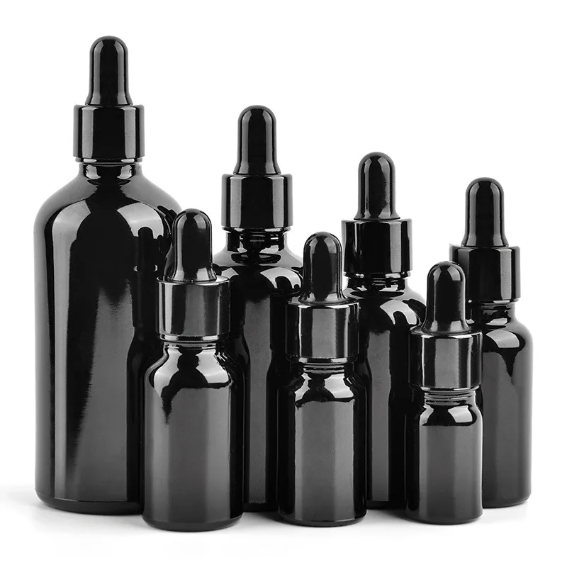 Hot Sale Black Frosted Essential Oil Glass 5ml 10ml 20ml 30ml 50ml 100ml 1 oz Round Serum Pipette Dropper Bottles