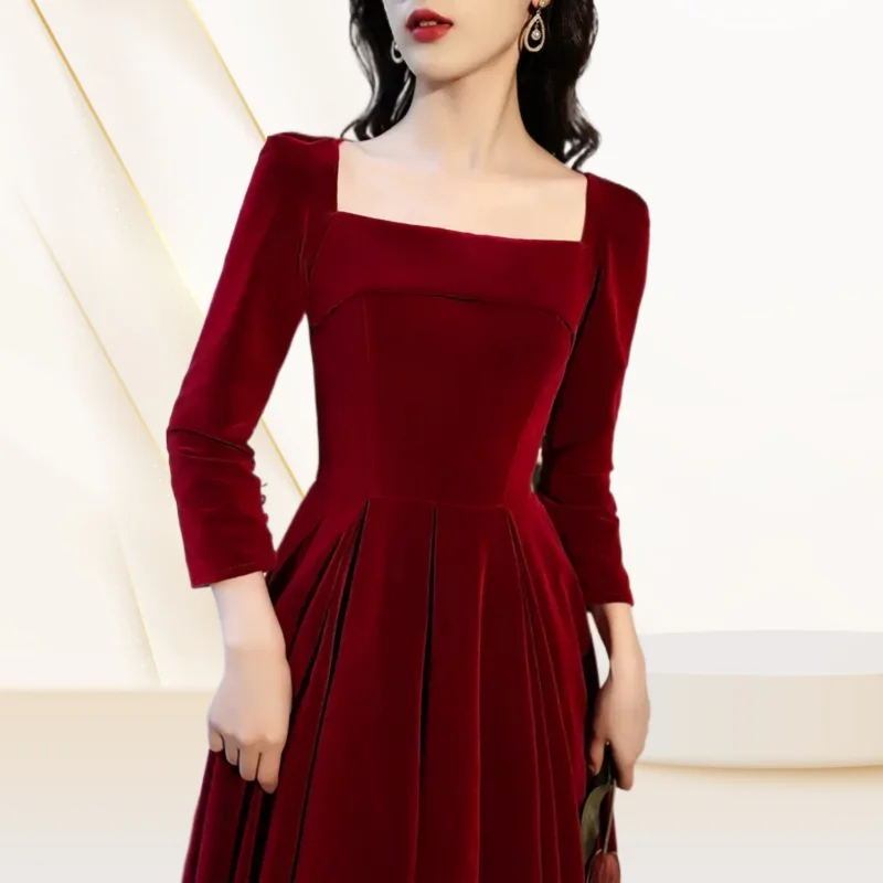 ladies dress clothing woman clothes Velvet fabric high fashion dress lady bridesmaid long sleeve bride evening dress