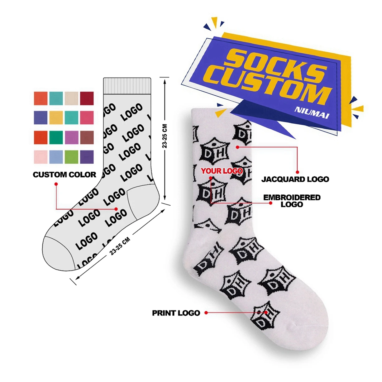FREE DESIGN NO MOQ OEM Your Own Bamboo Crew Socks Custom Logo Cotton Socks Men Custom Logo Casual Socks