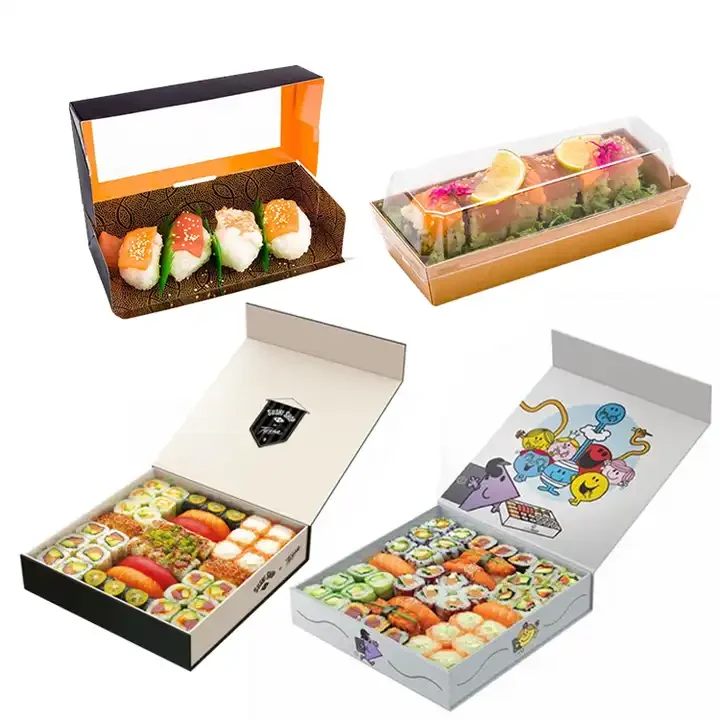 GMI Customized Logo Printing Restaurant Takeout Togo Food Grade Fast Food Packaging Container Paper Box Sushi Takeaway Box