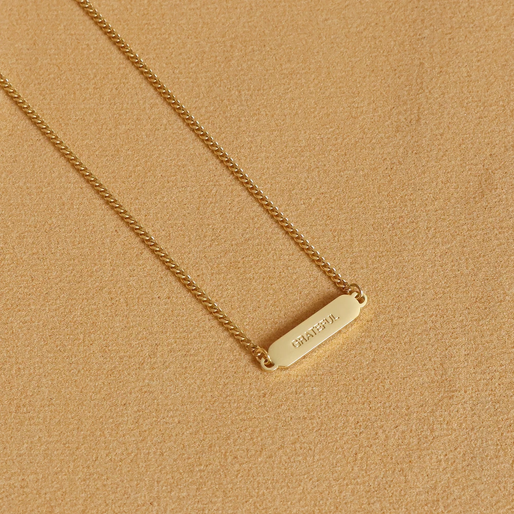 Minimalist Necklace Custom Engraved  Horizontal Bar Necklace Mini Gold Bar Necklace Women Personalized Jewelry