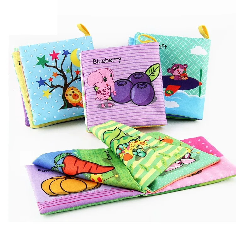 Baby Cloth Book Early Education Toy Baby English Cognition Palm Book Tear Hard Paper Cloth Book with Sound