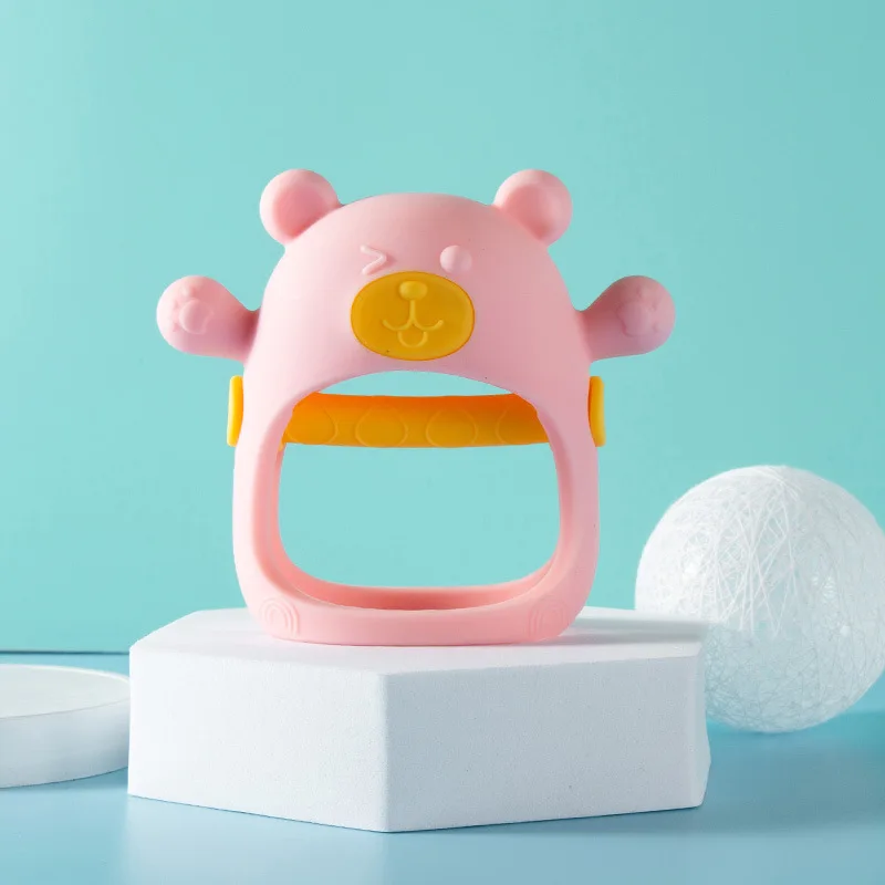 YDS Food Grade Silicone Cartoon Animal Design BearShape Baby Hand Teether Soft Teething Mitt Gloves Toys