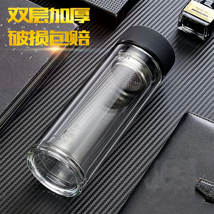 Wholesale Custom Business Double Wall Clear Thermal Insulation Glass Water Tea Infuser Bottle With Filter