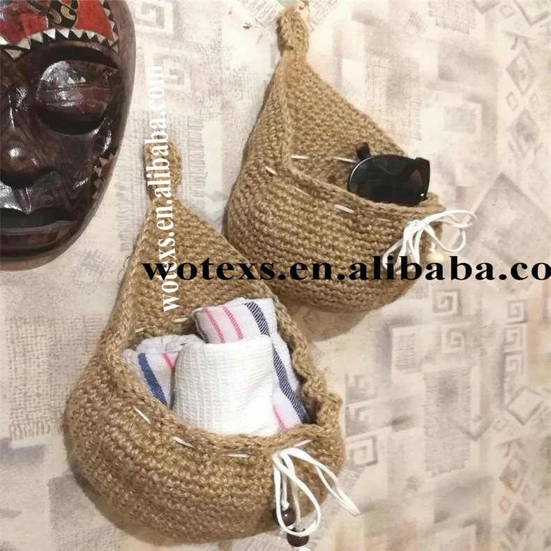 PH806 Modern Boho House Decor crochet Wall Hanging Hanger Wall Hanging jute Storage Basket