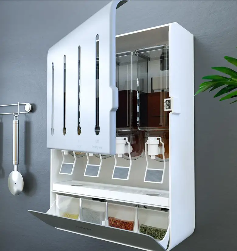 Wall Mount Spice Rack Sugar Bowl Salt Shaker Organizer Seasoning Container Spice Boxes Kitchen Supplies kitchen Storage Set