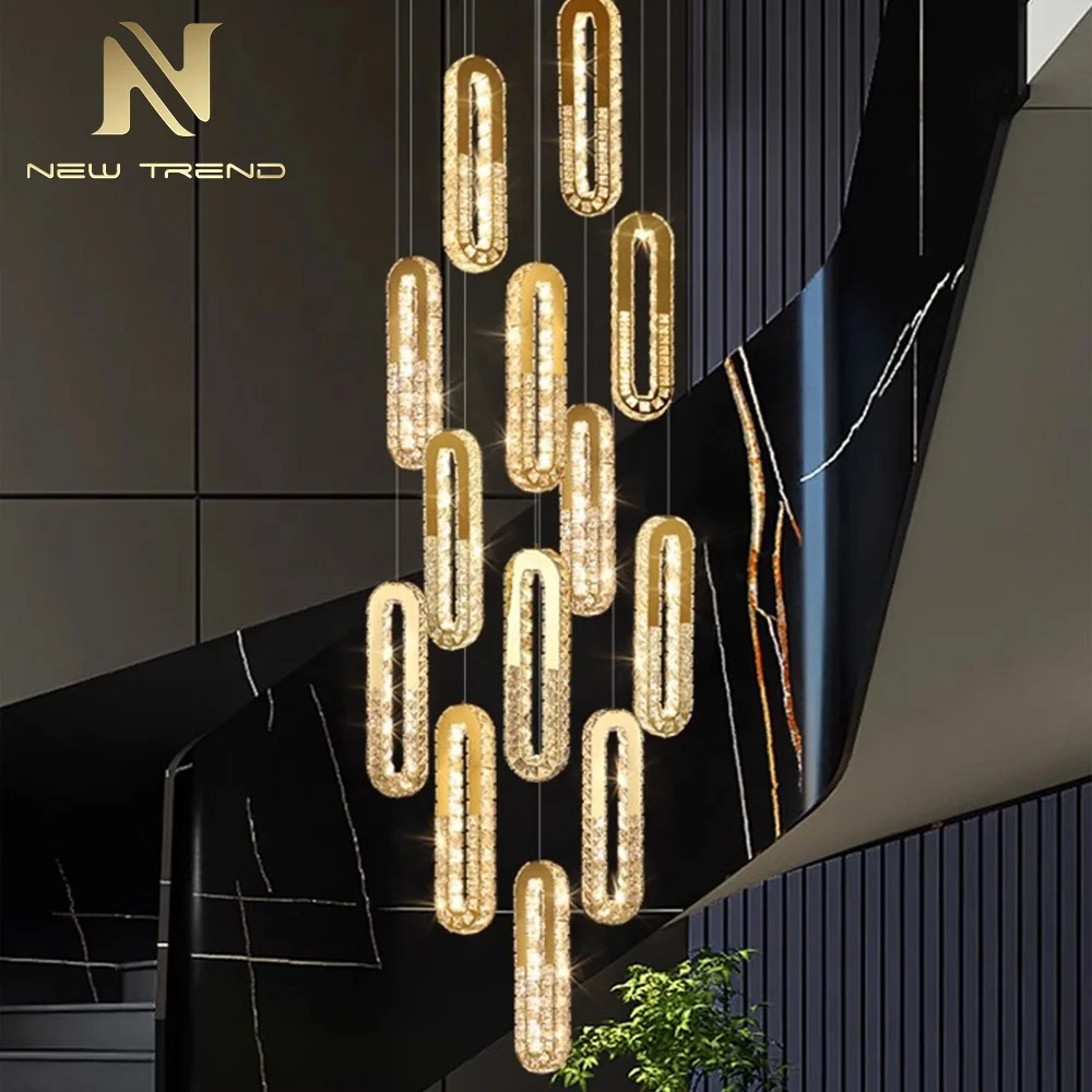 Современное внутреннее украшение роскошный Потолочный подвесной светильник вилла лестница Хрустальная светодиодная люстра