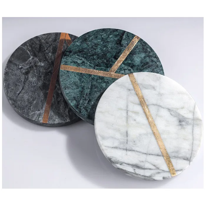 
Coaster set marble with gold lines green marble coaster 