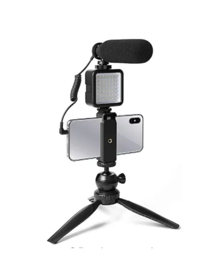 Комплект видеомикрофона для камеры смартфона с микрофоном и мини светодиодной подсветкой и штативом