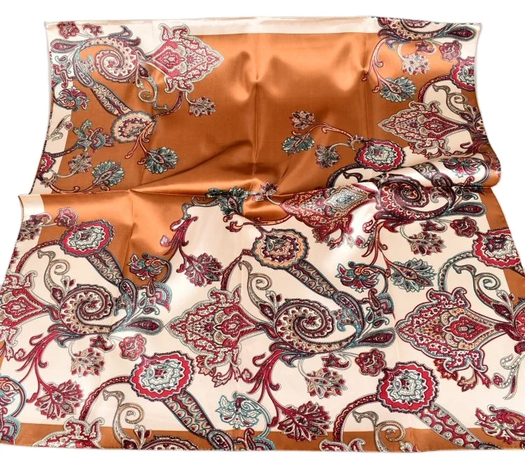 OEM silk scarf for women stylish polyester fabric malaysia hijab bandanas  tudung bawal women printing square scarves