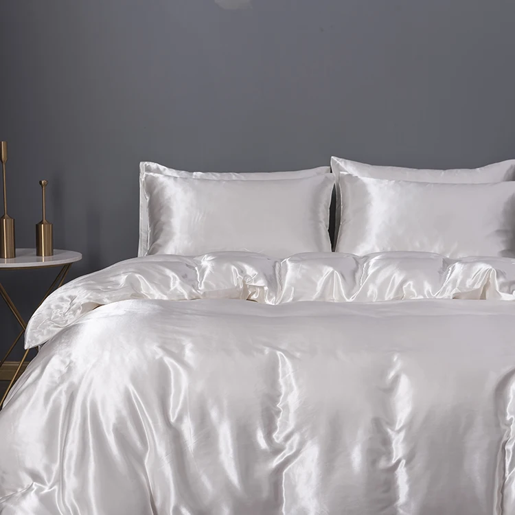 Custom LOGO white luxury silk cotton satin fabric for bedding