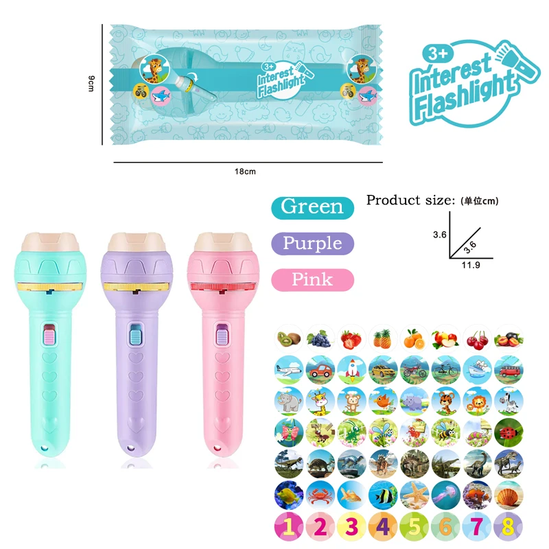 Baby Sleeping Story Book Light Up Pattern Toys Cartoon Animals Flashlight Projector Torch Lamp Toy