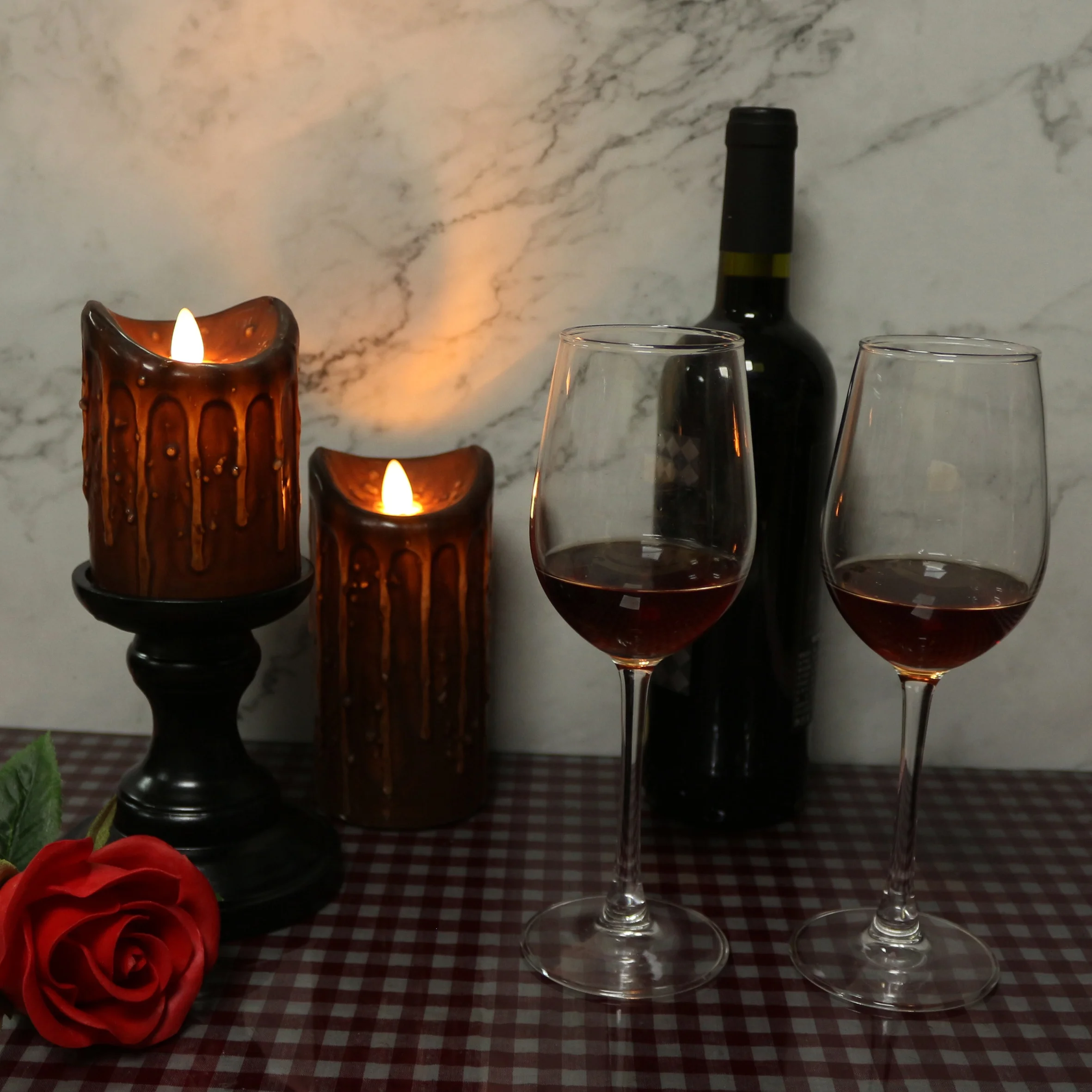 Real Wax Hand Dipped Battery Operated LED Pillar Candles with Timer and Remote Control, Primitives Rustic Flickering Lights