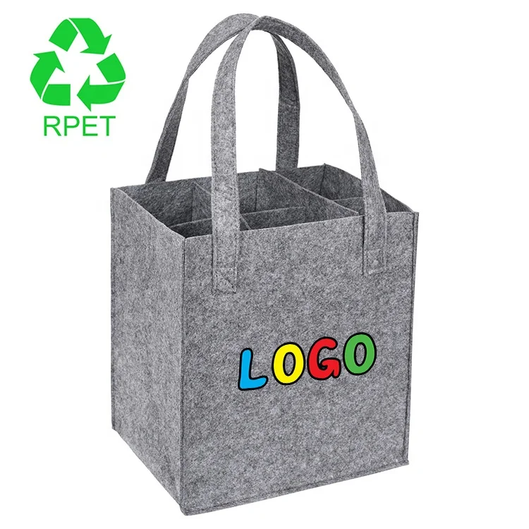 Wholesale  custom logo printed  Reusable eco RPET  4 6  bottles gift packaging  felt  tote  bag  for wine
