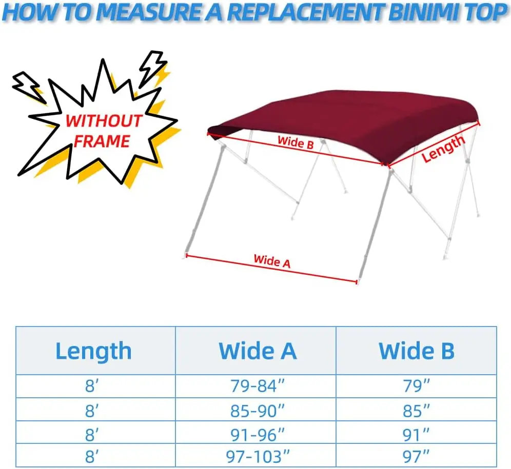 Heavy Duty Waterproof UV-Proof 4 Bow Marine Grade Fade and Crack Resistant Bimini Top Replacement Cover Boat Canopy Covers