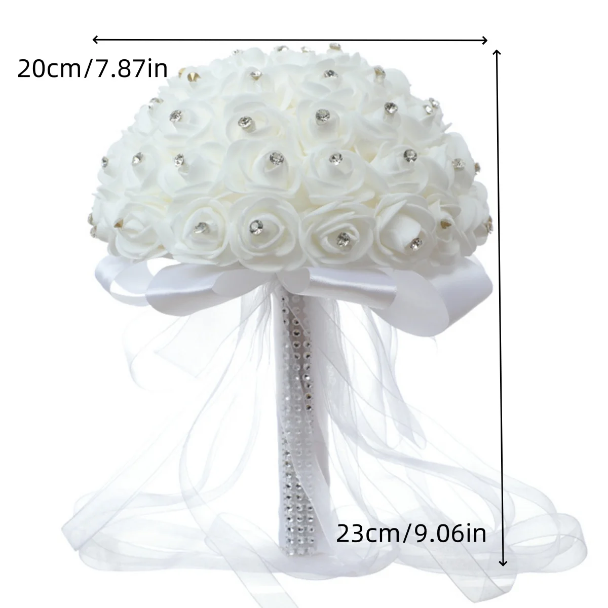 Handmade Crystal Ribbon & Rhinestone Wedding Bouquet Bridal Artificial Flowers for Bridesmaids Wedding Decorations