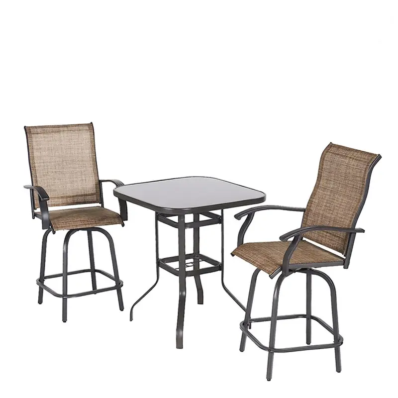 Outdoor 3 PCS Patio Swivel Bar Sets Textile High Bistro Sets with 2 Bar Stools and 1 Square Bar Table