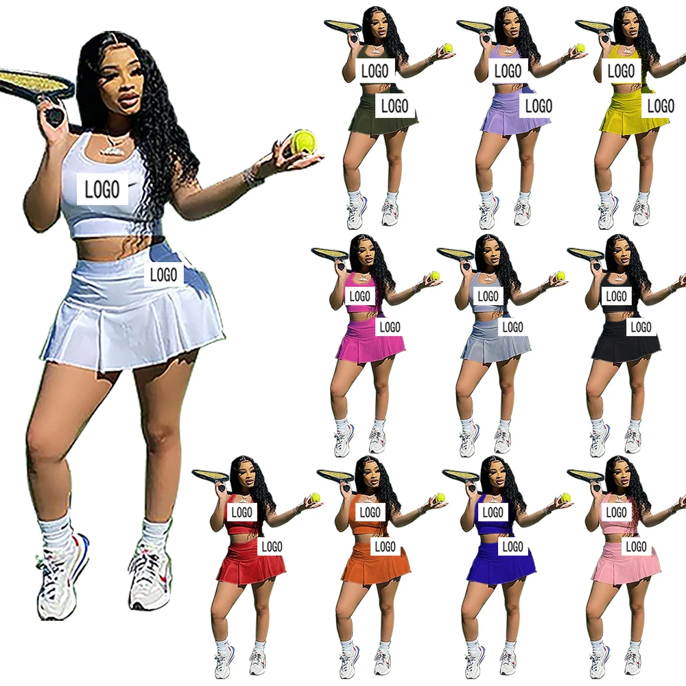 Famous Brand new pleated skirt tennis sports solid color suit  shorts sports leisure suit drawstring plus size