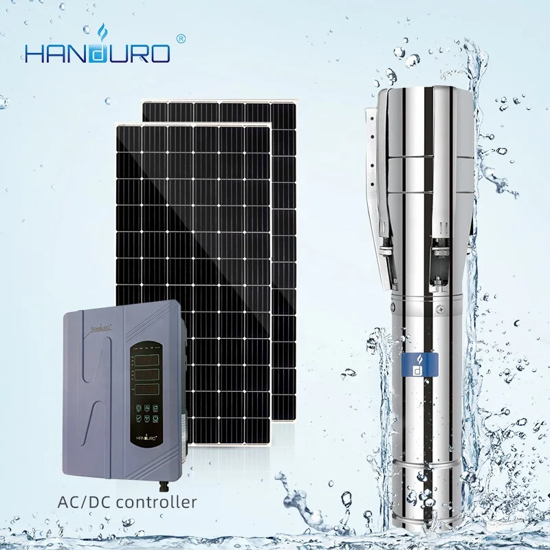 Handuro 6inch 190m stainless steel impeller pump Solar Power Submersible Borehole Water Pump Deep 4inch Well pump