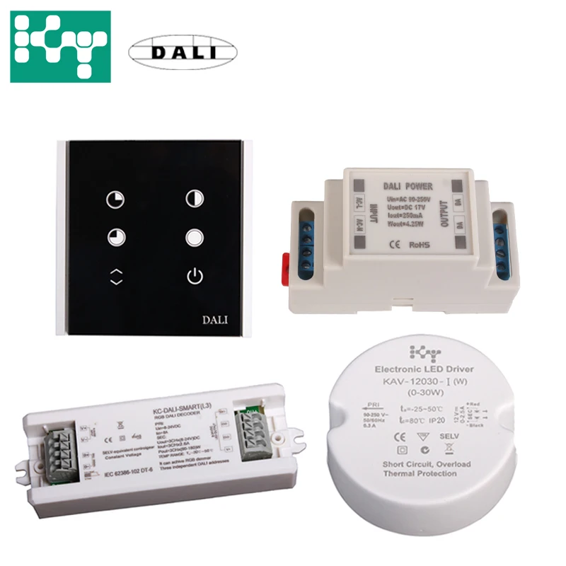 
 Полный комплект DALI-RGB включает сенсорную панель + декодер + привод автобуса + CV Светодиодный драйвер для одного цвета  
