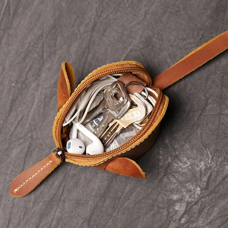 Genuine Leather Mouse Coin Purse Wallet Cute Leather Coin Pouch for Boys and Girls Pouch for Earphone Customized Solid Zipper