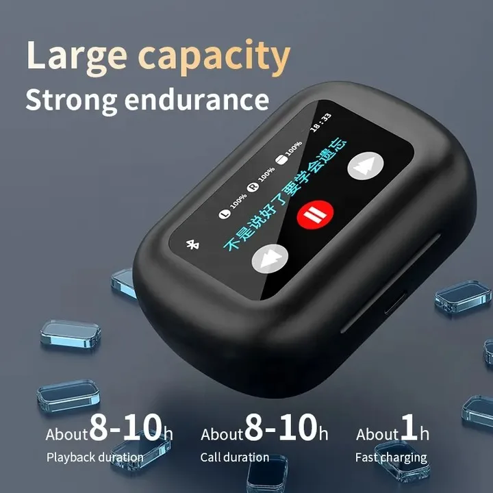 Touch Sensitive Color Screen Wireless Earphones Stereo Sound Long Battery Sports Noise Cancelling Earphones A16