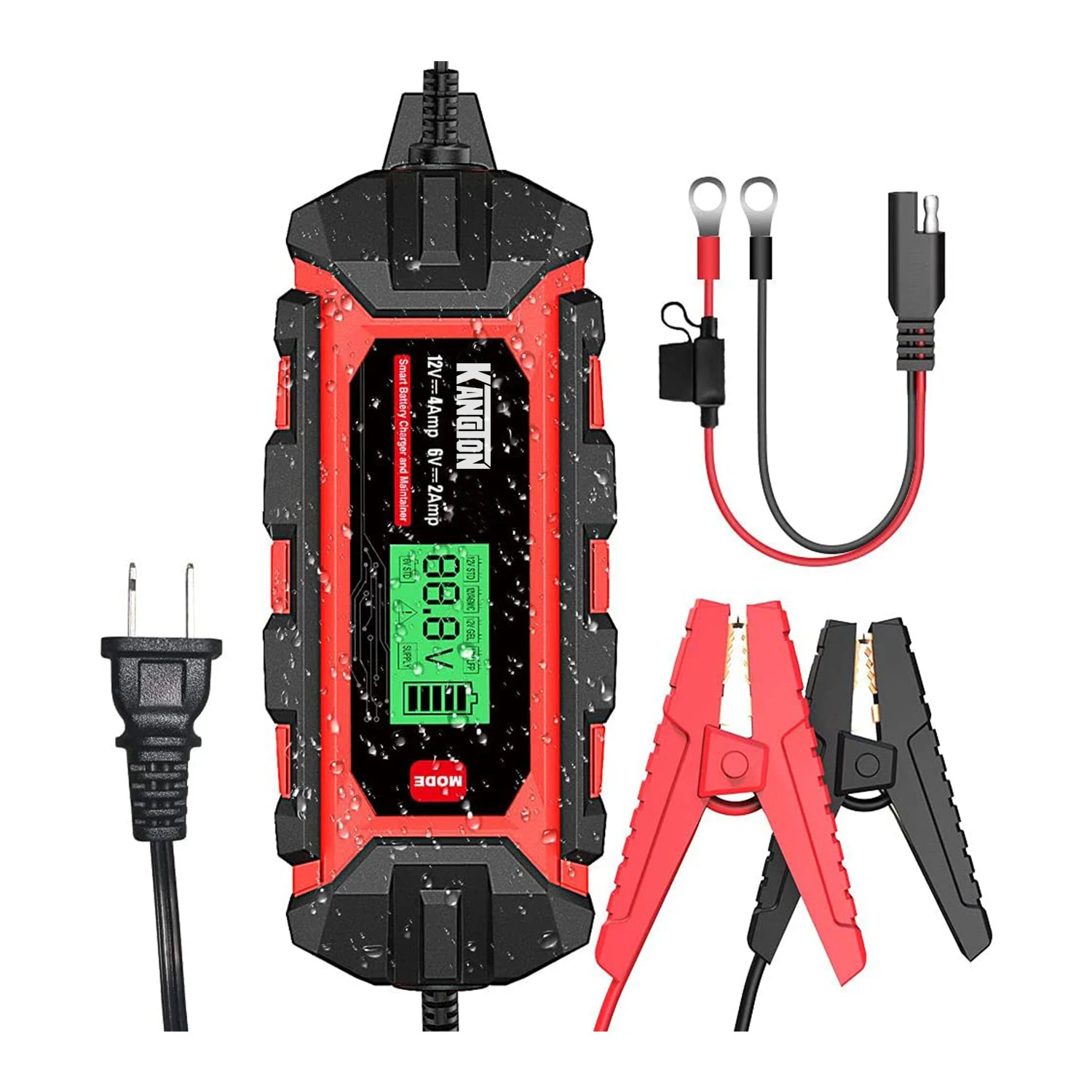 4-Amp Car Battery Charger Automotive, 6V/2A and 12V/4A Battery Charger Maintainer, Trickle Charger,