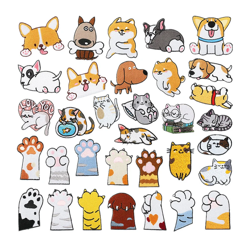 Милый мультяшный кот собака животных Вышивка Железо на собаке патчи