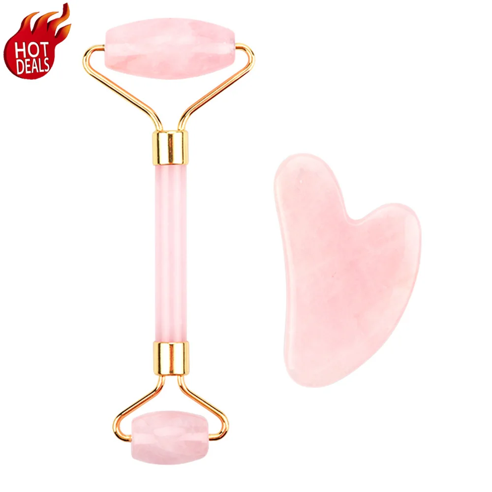 FMR26 Rose Quartz Face Roller  Private Label Jade Roller Gua Sha Set Other Beauty