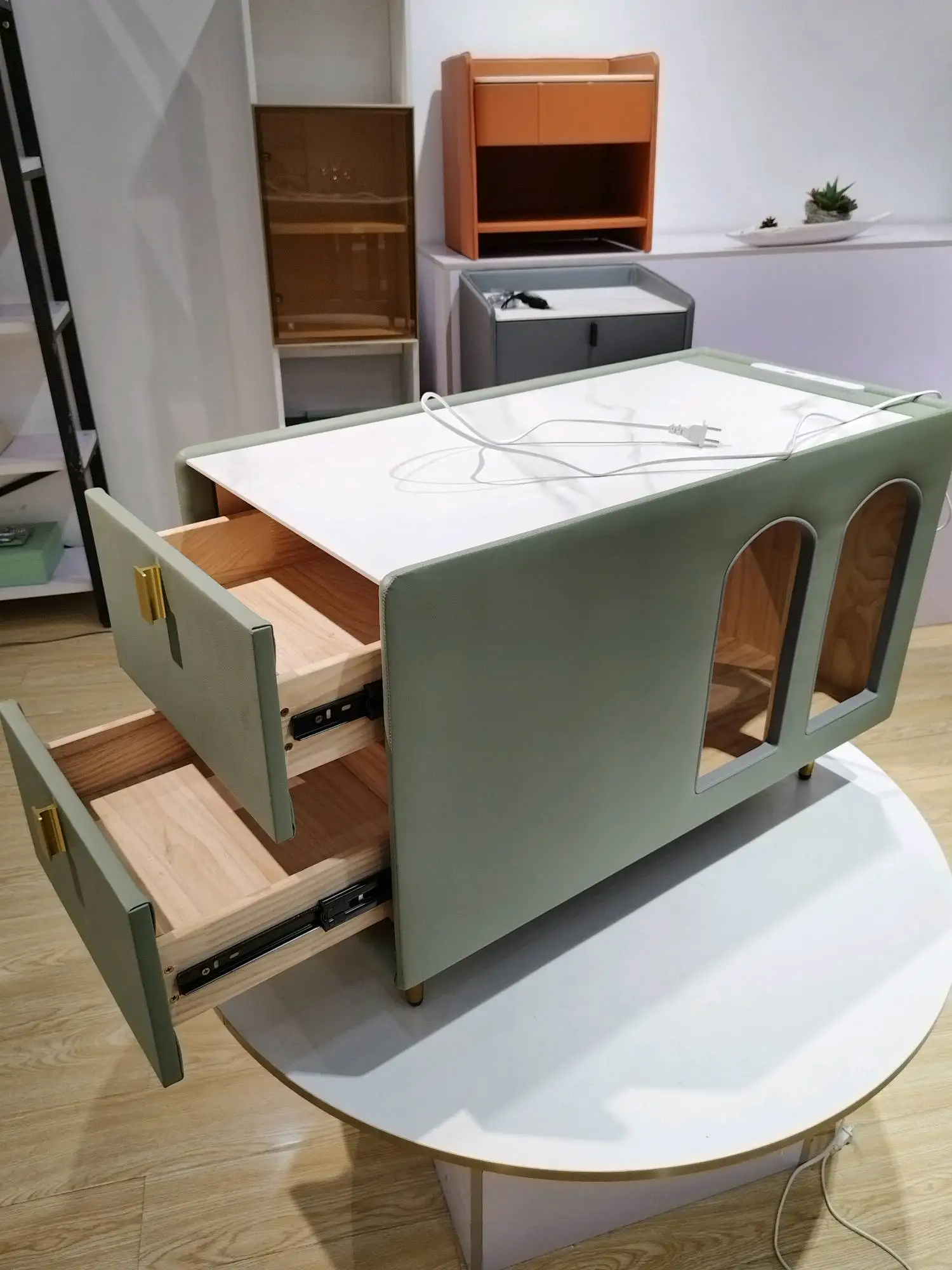 Leather wrap Simple modern drawer locker Coffee table Living room furniture Cabinet next to the sofa