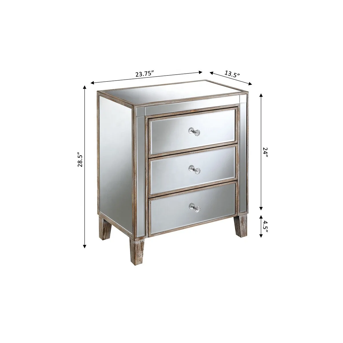 Серебристая твердая древесина, 3 ящика, зеркальный нагрудник, деревянная антикварная тумбочка, шкафы для гостиной, мебель от производителя