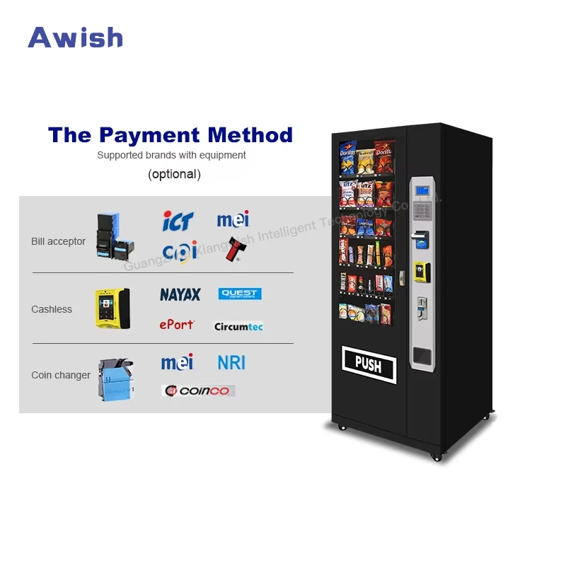 Hot-Selling 24-Hour Large Capacity Automatic Combo Snacks, Drinks, and Food Vending Machine Digital Vending Machine Awish Supply